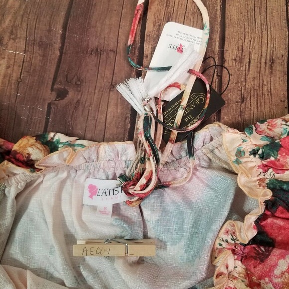 L'atiste Womens Dress 0 Beige Silk Sheath Round Striped Short Sleeve - Picture 10 of 11